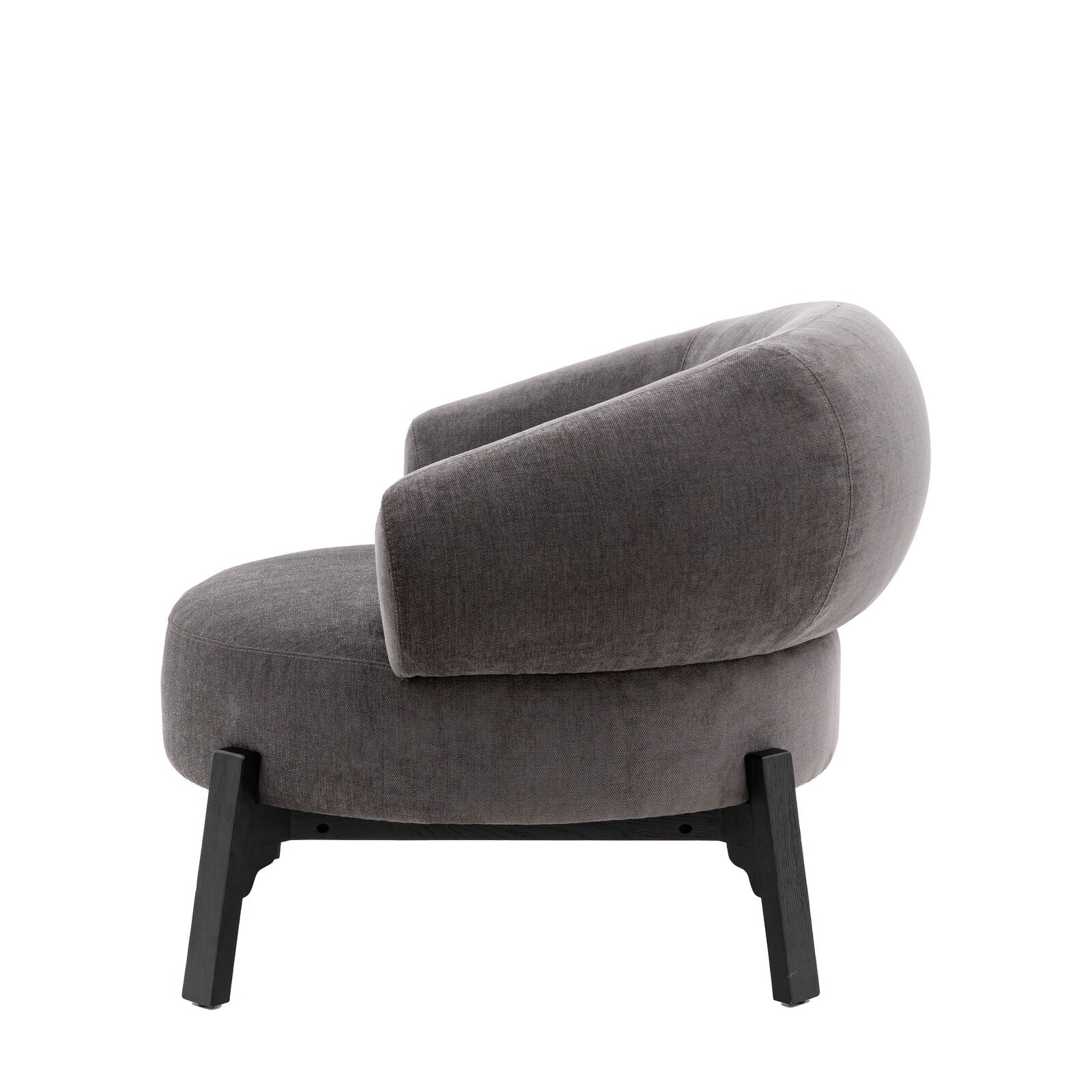 Harvey anthracite curved armchair with dark wood base frame and legs | malletandplane.com