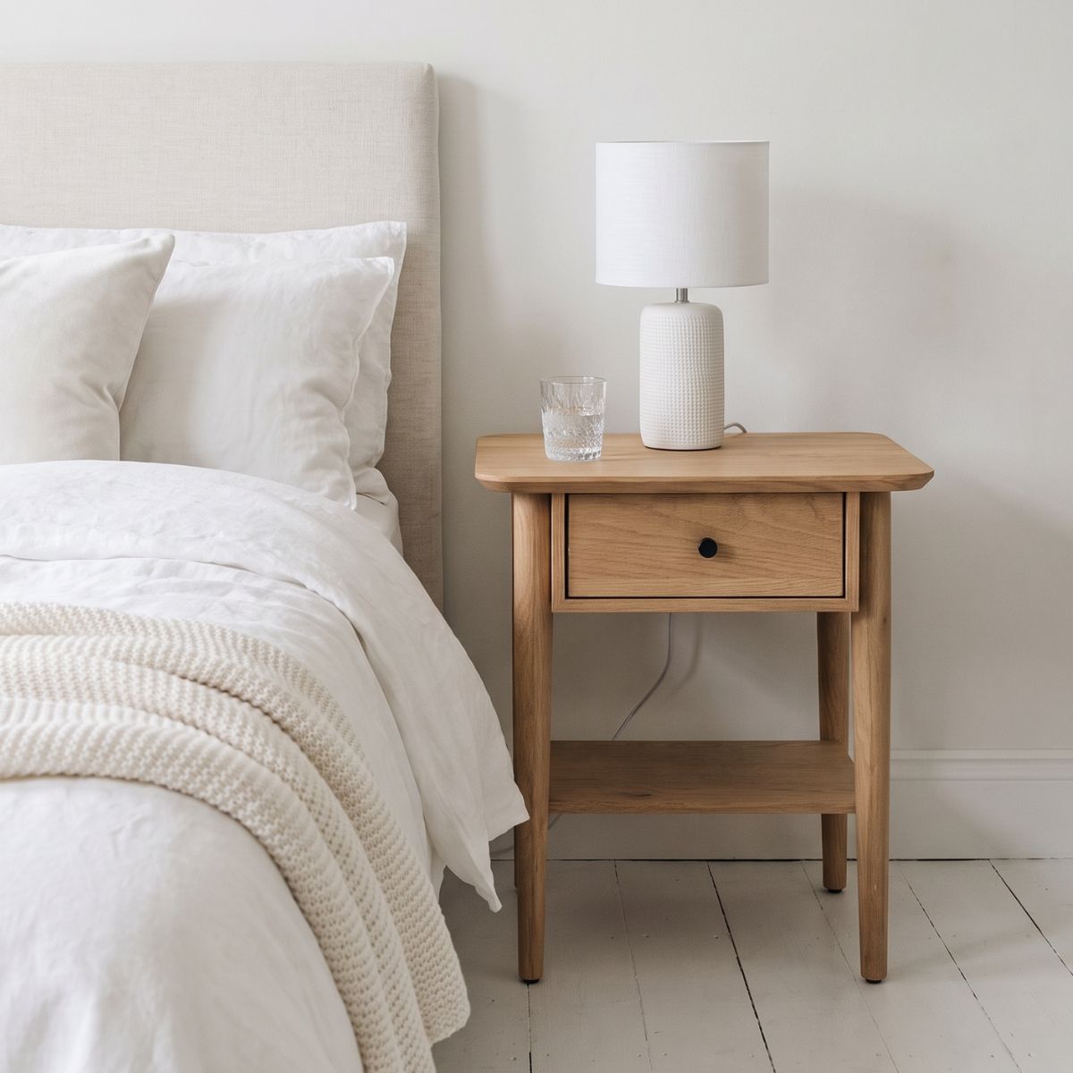 HATFIELD Oak Bedside Table — 1 Drawer and shelf 