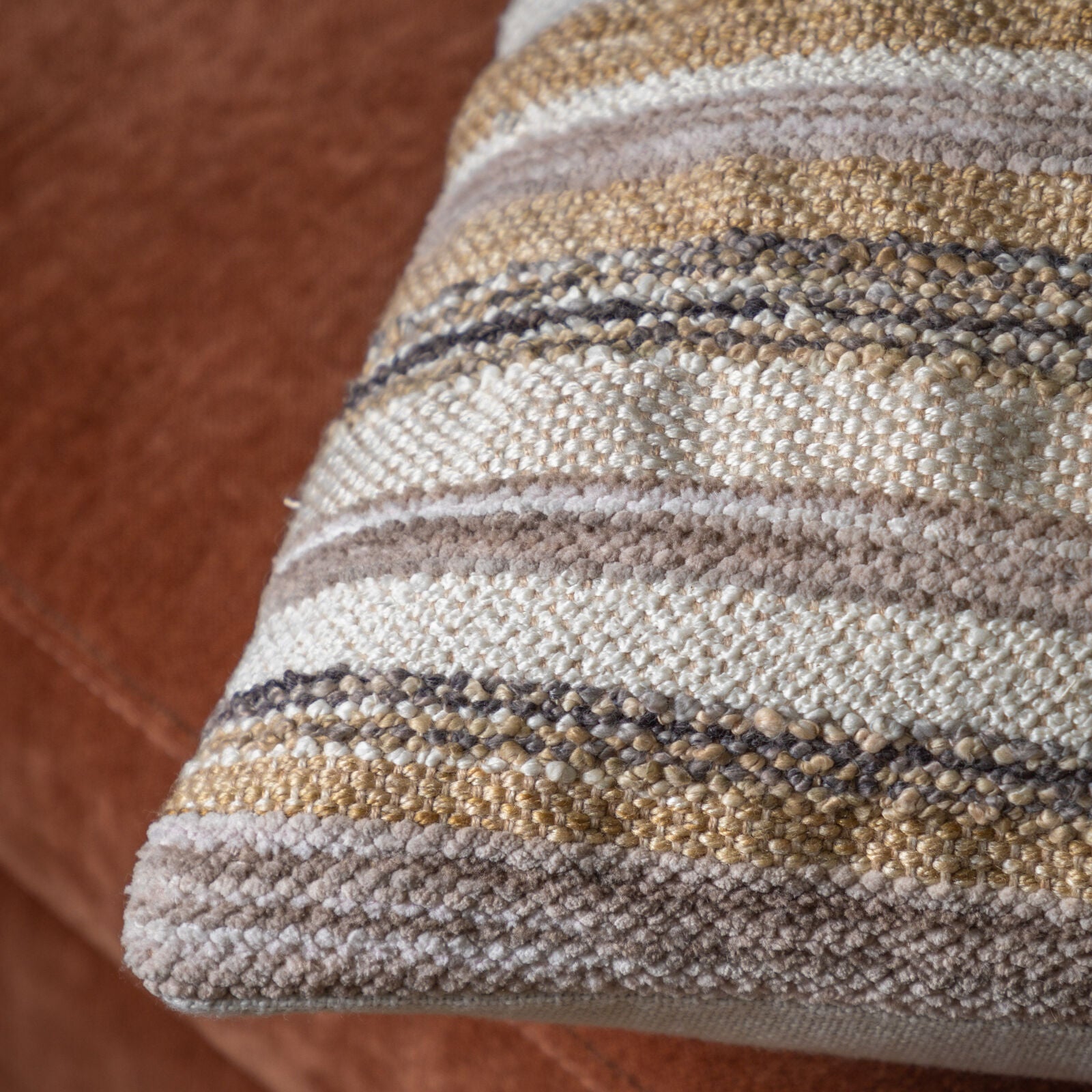 Horizon textural cushion with neitral stripe pattern | malletandplane.com