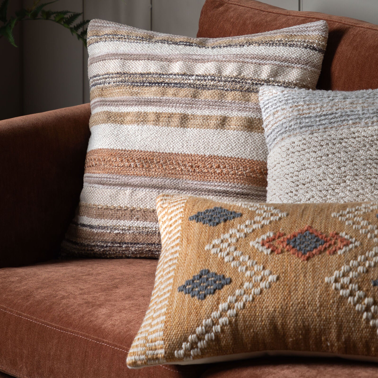 Horizon textural cushion with neitral stripe pattern | malletandplane.com