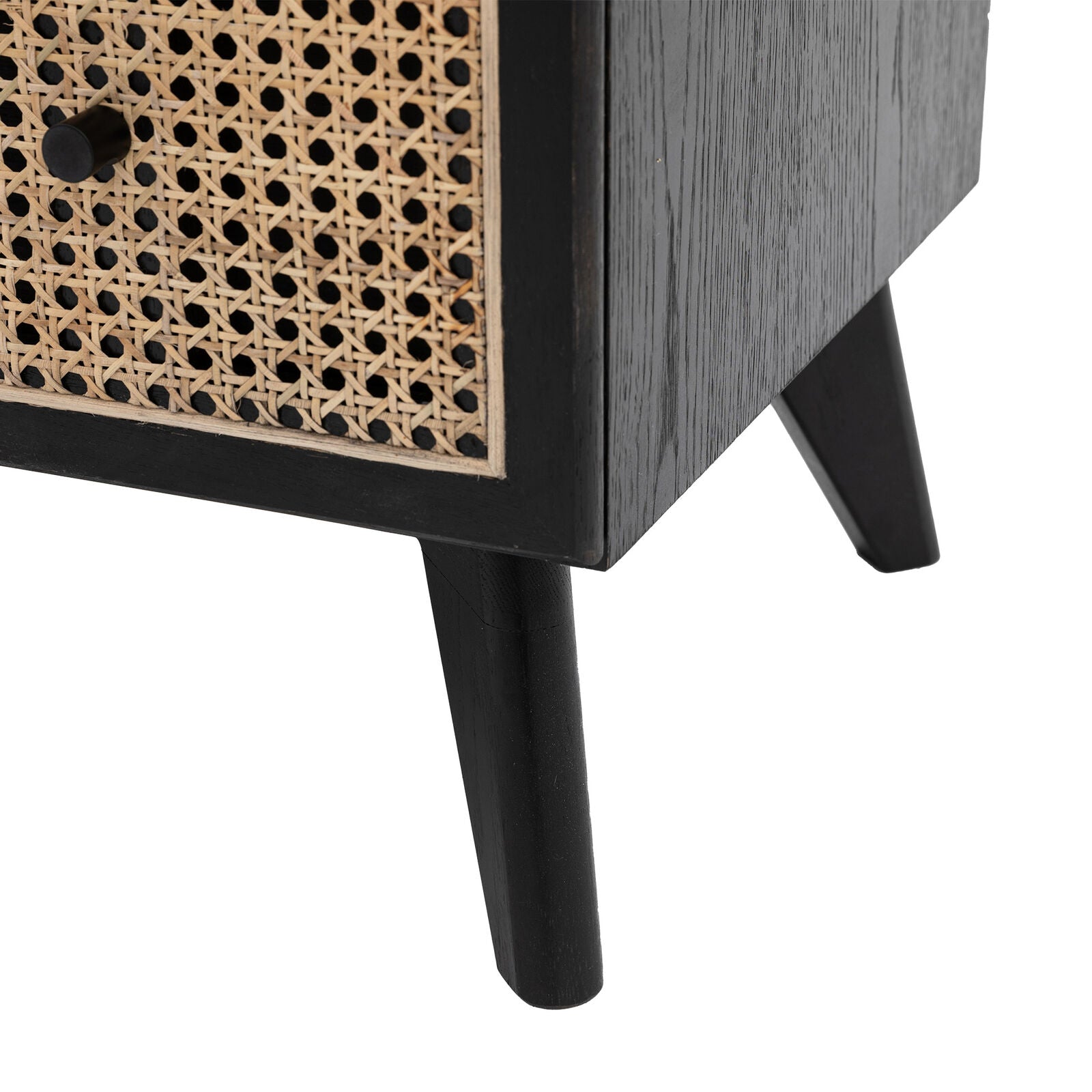   Hoxton Chest of Drawers in black oak with contrasting rattan drawer frontals | MalletandPlane.com