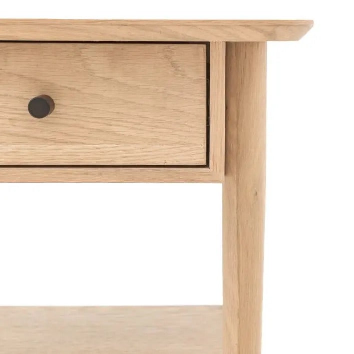 Hatfield natural bedside table with drawer and shelf | malletandplane.com