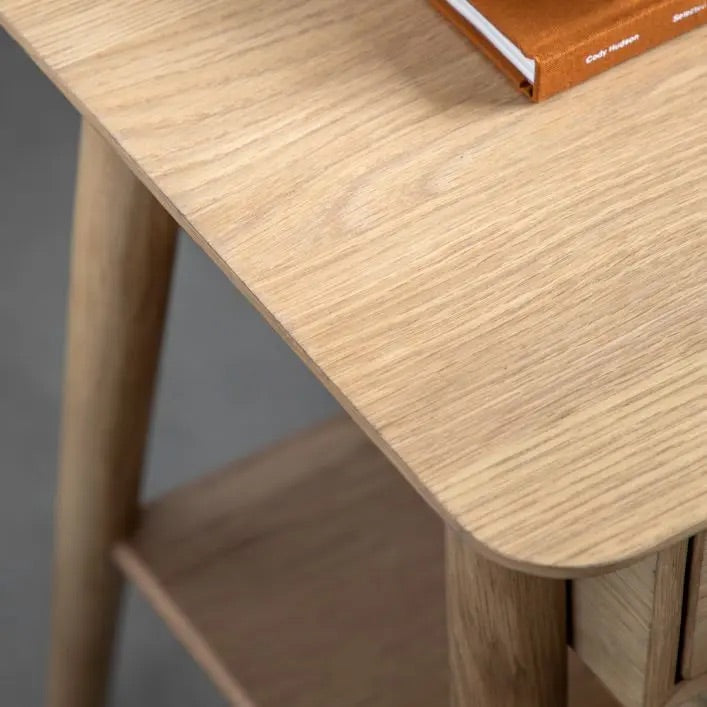 Hatfield natural bedside table with drawer and shelf | malletandplane.com