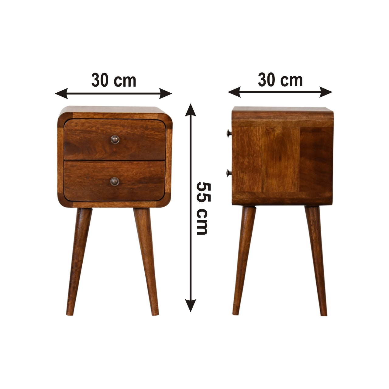 Century Handmade Solid Wood 2 drawer chestnut mini bedside table| malletandplane.com