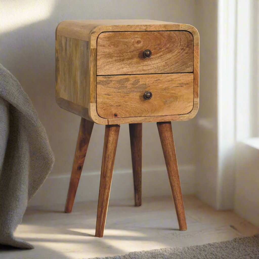 Modal handmade oak-ish 2 drawer narrow bedside table | malletandplane.com