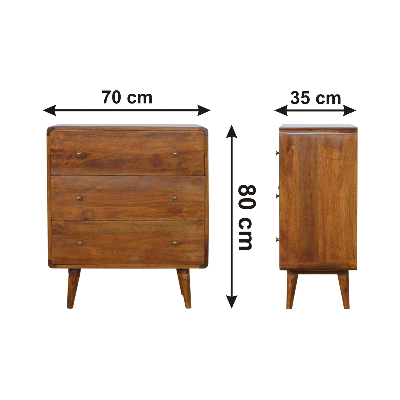 Century handmade solid wood 3 drawer chest of drawers in deep chestnut finish | malletandplane.com