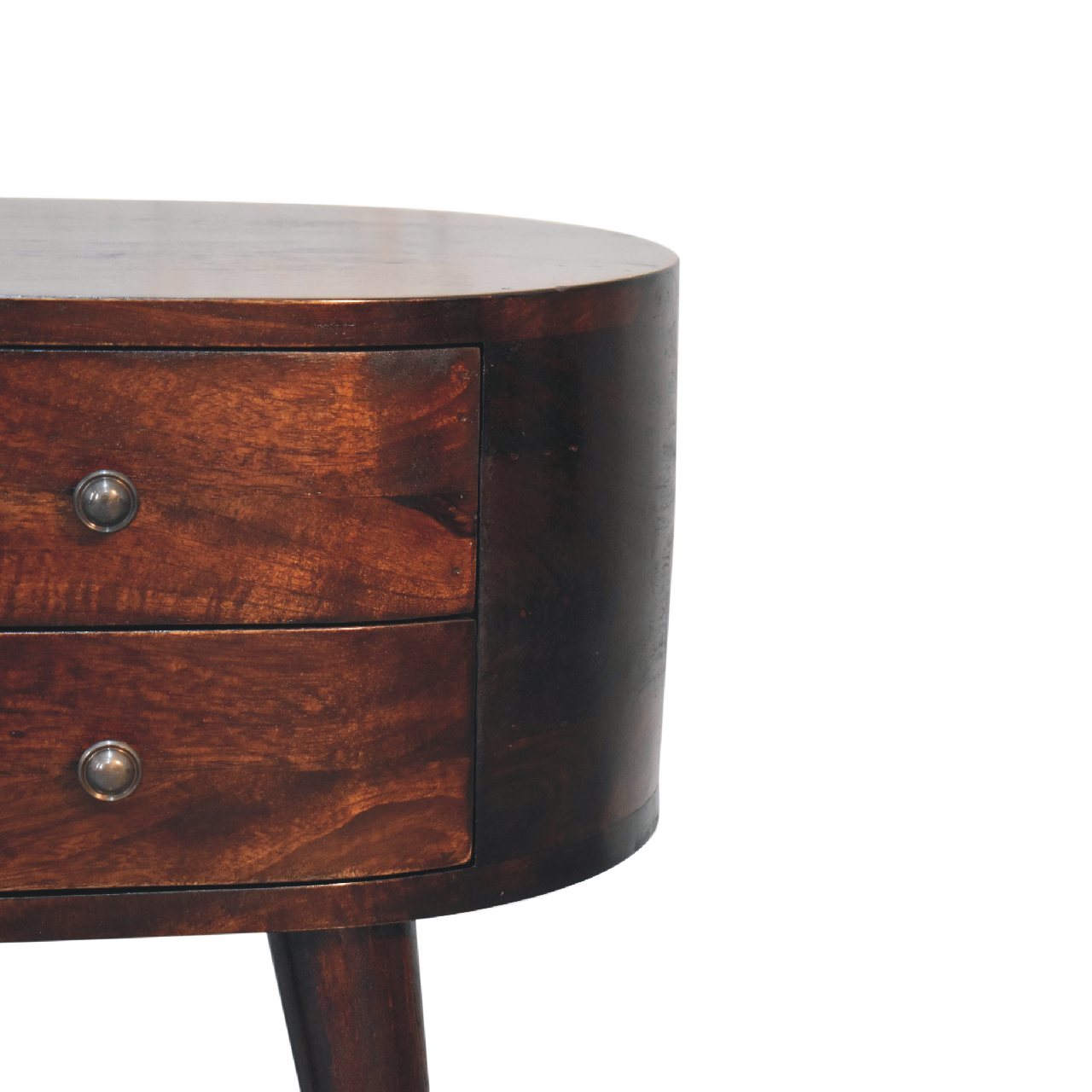 REGENT Walnut Rounded Bedside Table – 2 Drawers