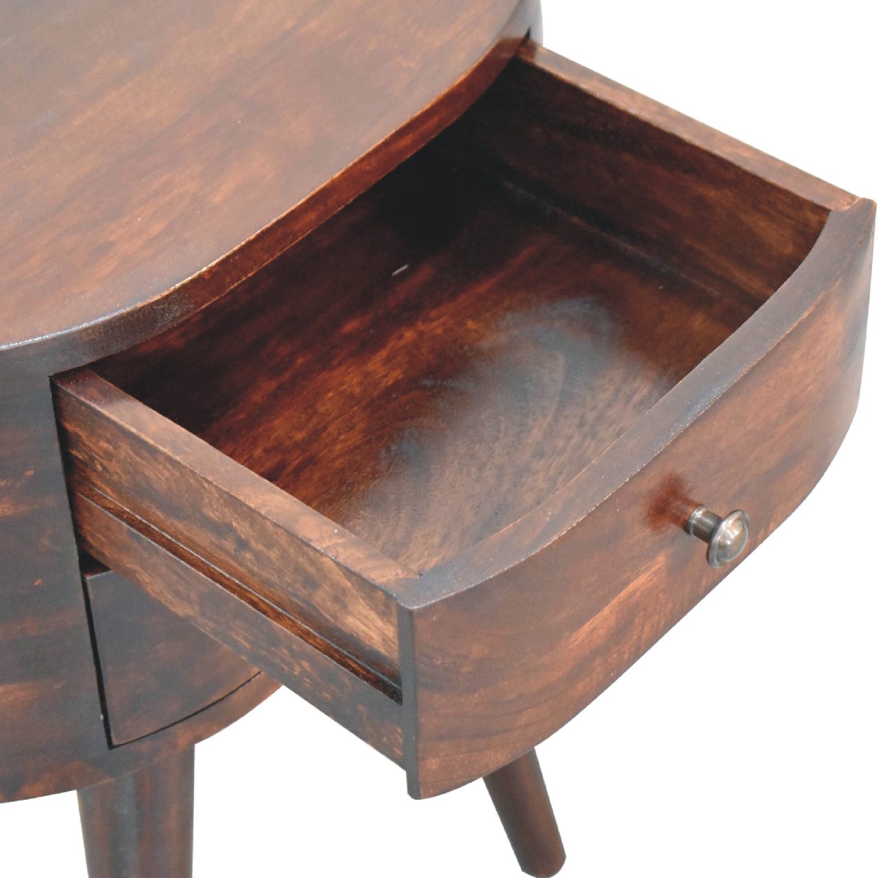 REGENT Walnut Rounded Bedside Table – 2 Drawers