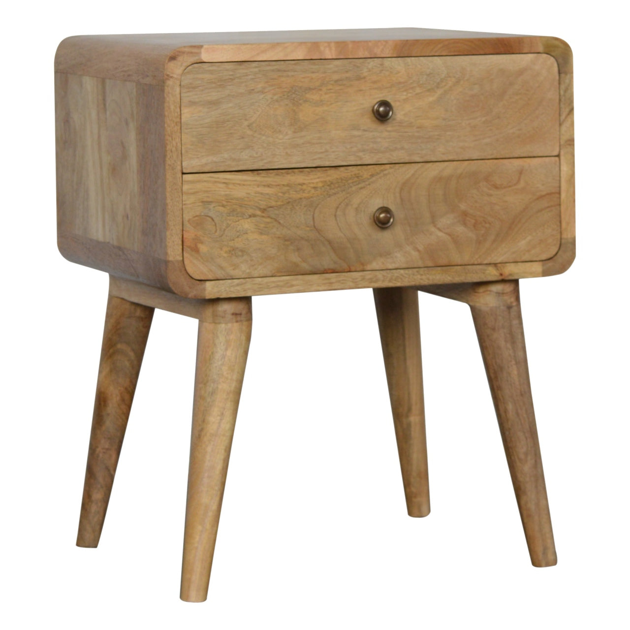 Modal solid wood bedside table with 2 drawers in a natural oak-ish finish | malletandplane.com