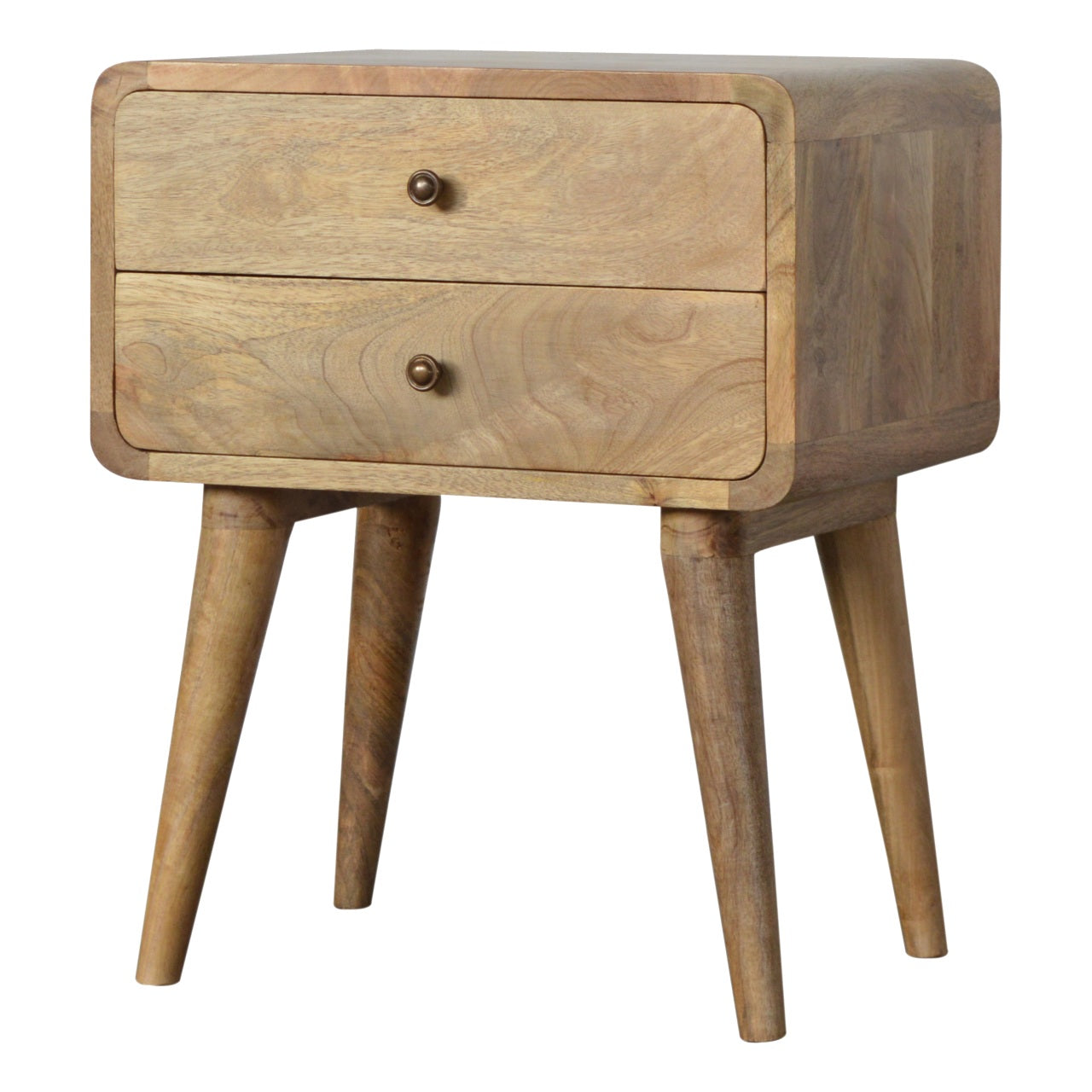 Modal solid wood bedside table with 2 drawers in a natural oak-ish finish | malletandplane.com