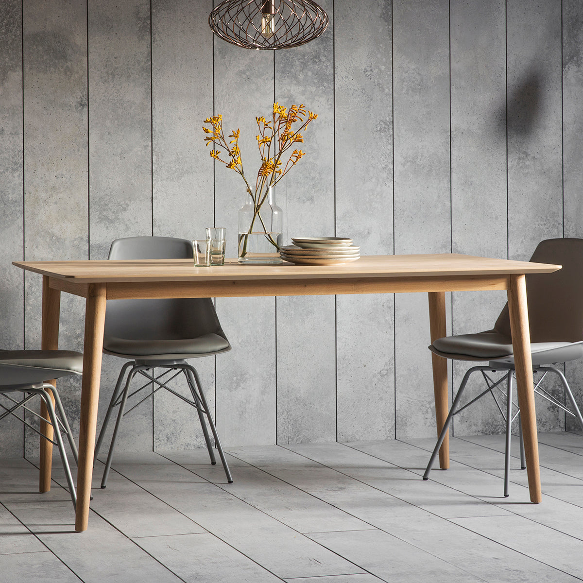 Jakob oak 6 seater dining table with chevron inlaid pattern and matte laquer finish | malletandplane.com