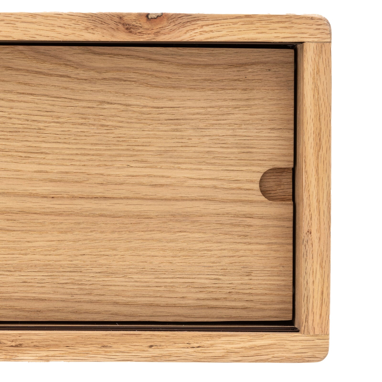 Kantu oak media unit with sliding doors and shaped underframe in natural finish | malletandplane.com