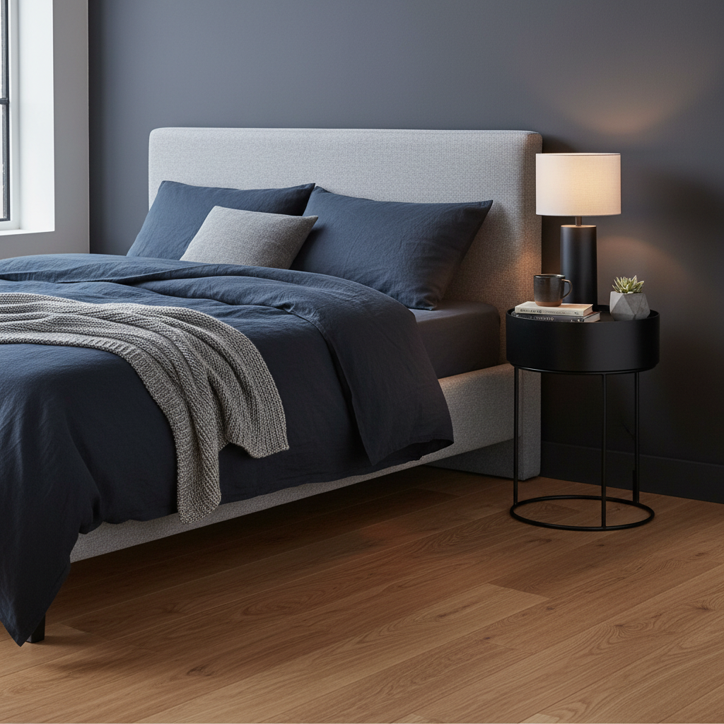 Leif Side Table – Black Wood Veneer & Metal Storage