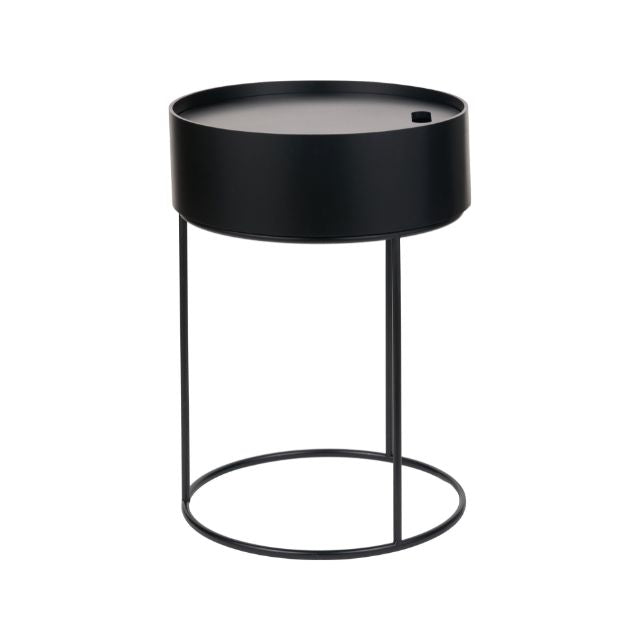 Leif Side Table – Black Wood Veneer & Metal Storage | Mallet & Plane