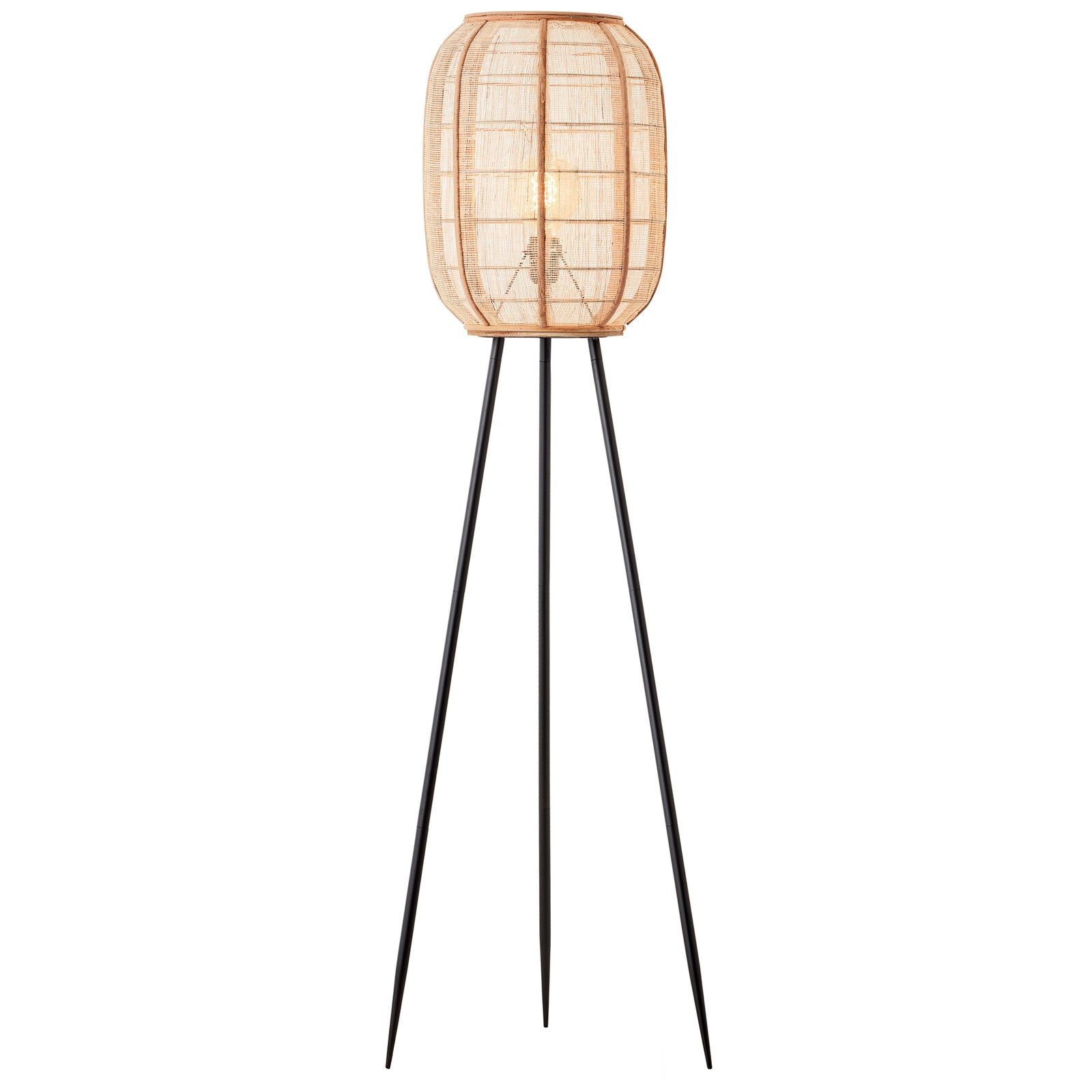 Bonobo tripod floor lamp with black legs and natural linen shade | malletandplane.com