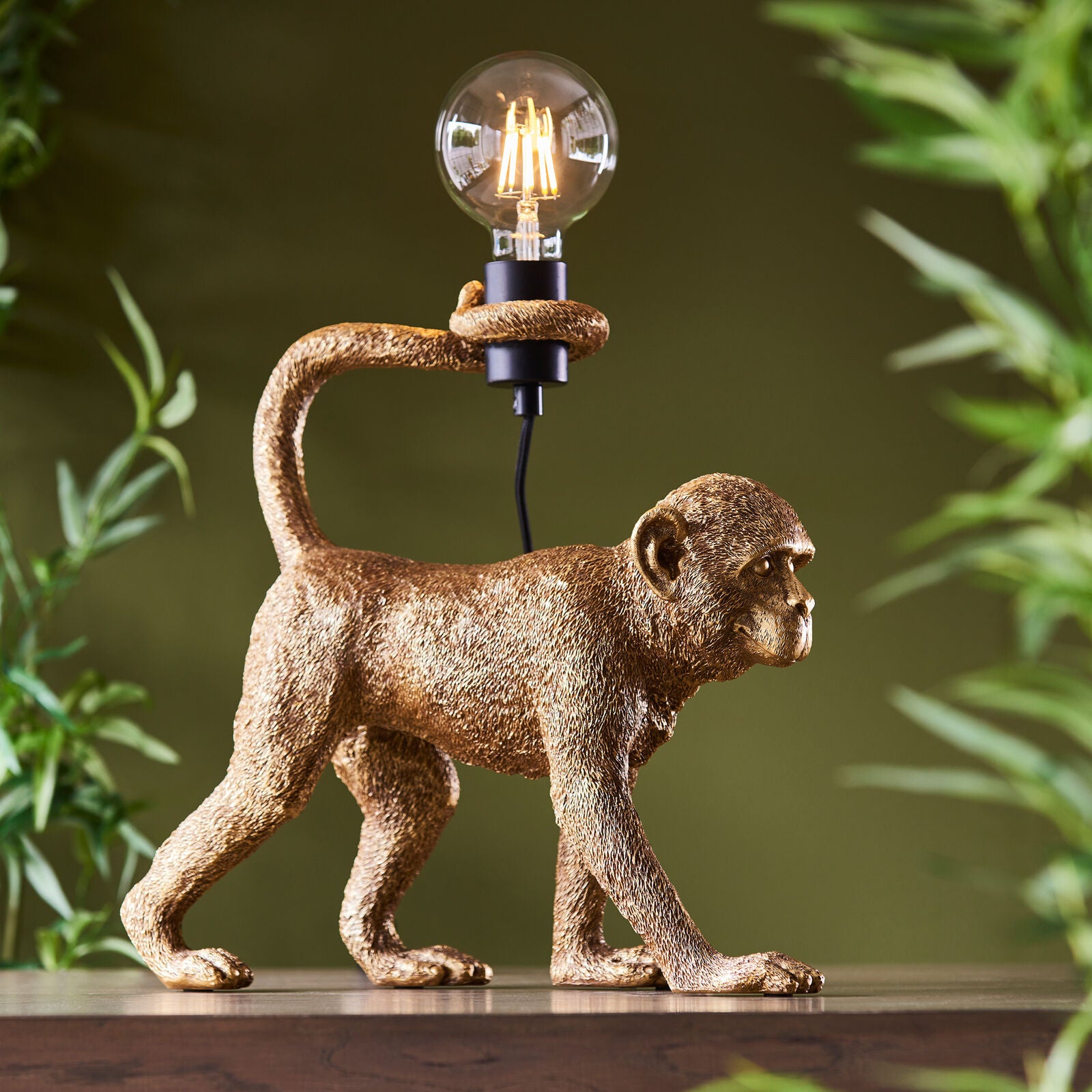 Organ Grinder resin monkey table lamp in vintage gold finish | malletandplane.com