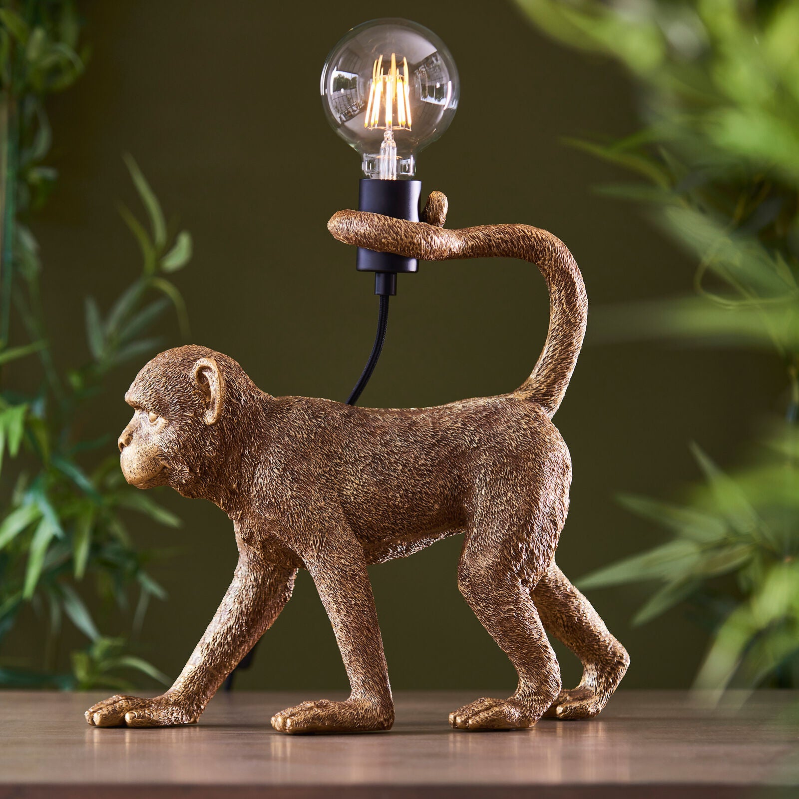 Organ Grinder resin monkey table lamp in vintage gold finish | malletandplane.com