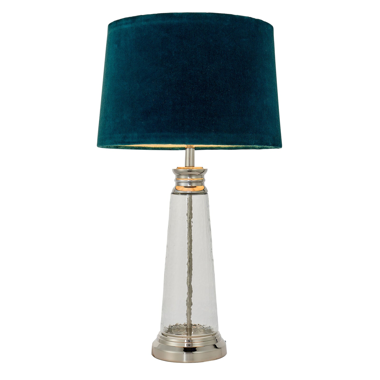 Lucy table lamp with hammered glass base and teal velvet shade | malletandplane.com