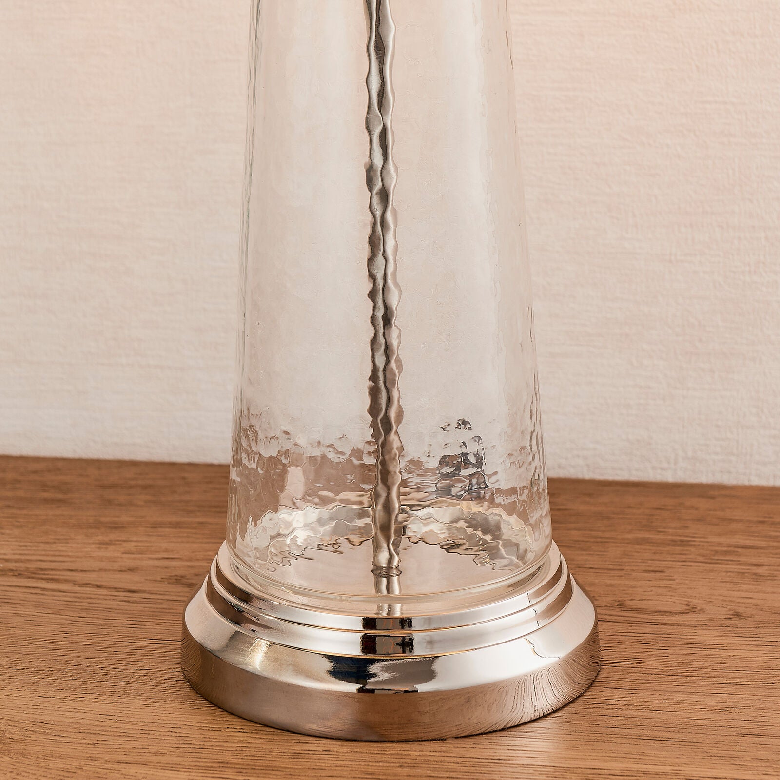 Lucy table lamp with hammered glass base and teal velvet shade | malletandplane.com