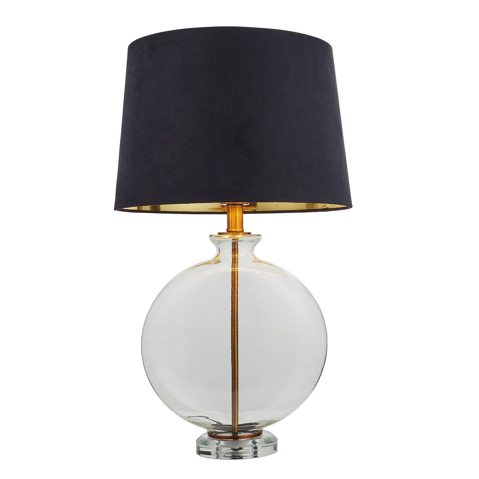 Lulu Glass table lamp with brass detail and black velvet shade | malletandplane.com