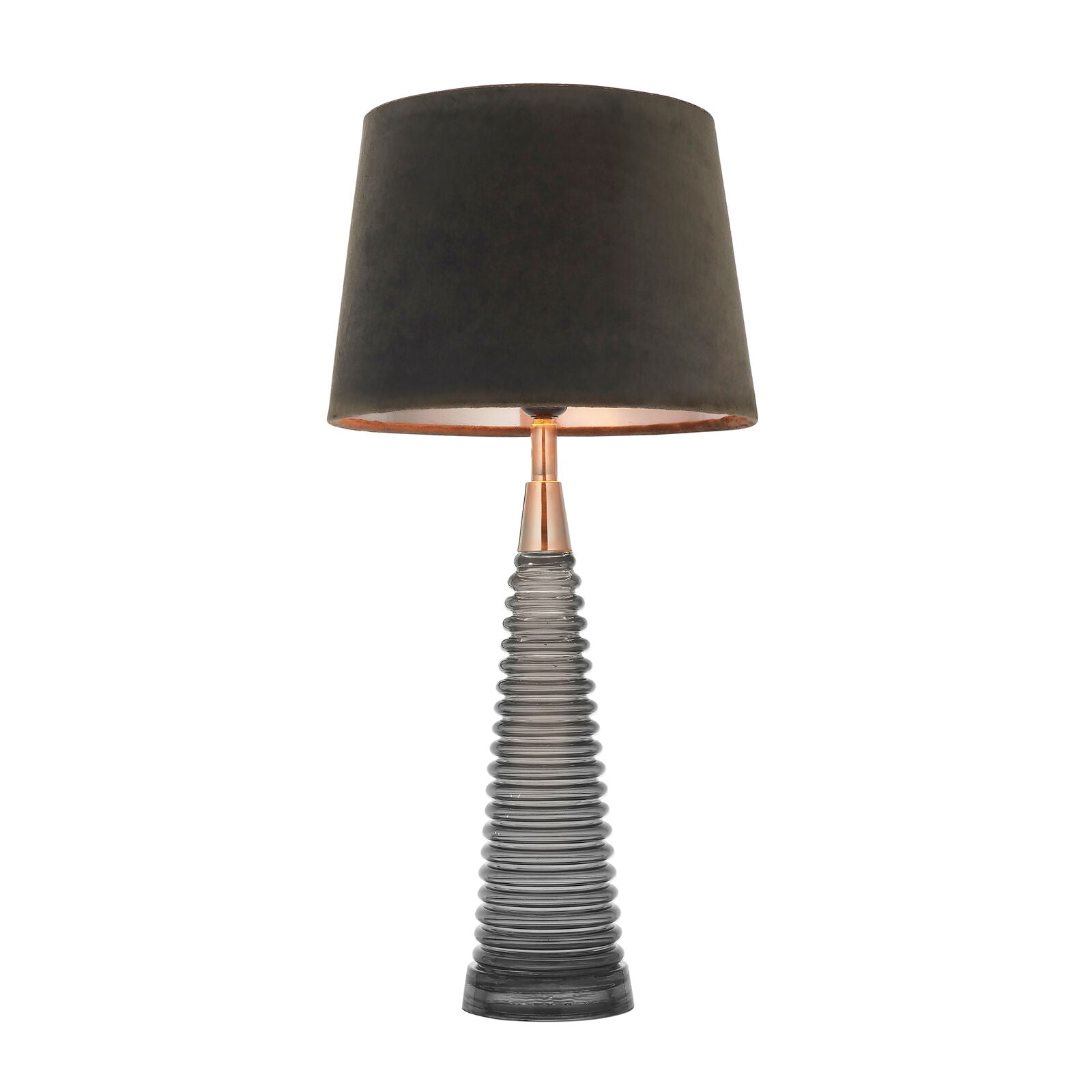 Lara table lamp with smoked grey glass and mocha velvet shade | malletandplane.com