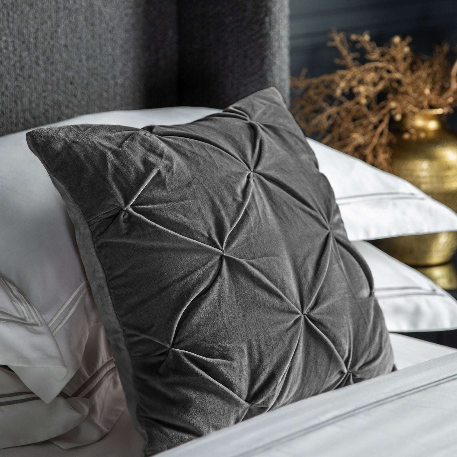 Luxe charcoal velvet cushion with polyester filling pad included | malletandplane.com