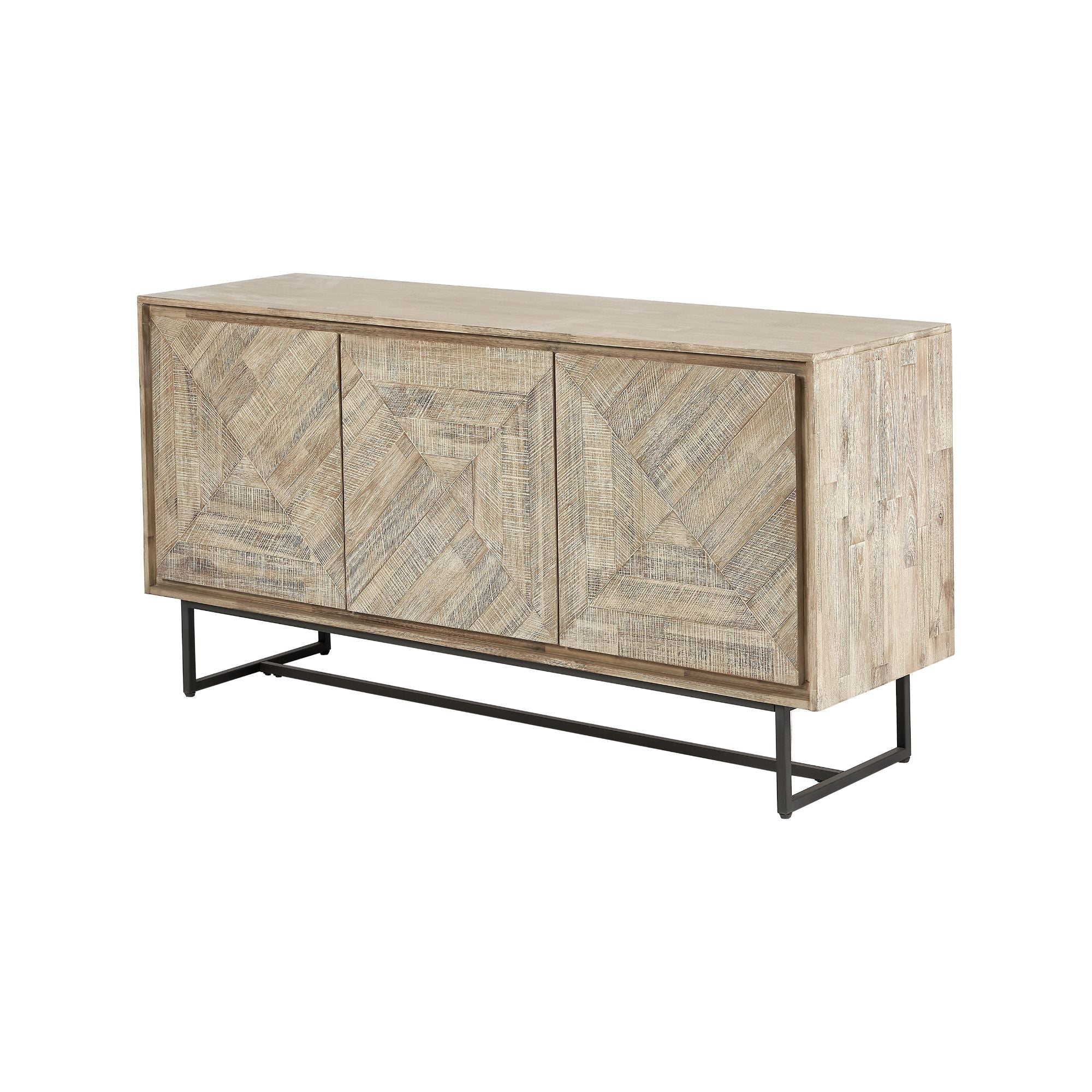 MARCA Sand Washed Acacia Wood 3 Door Sideboard | malletandplane.com