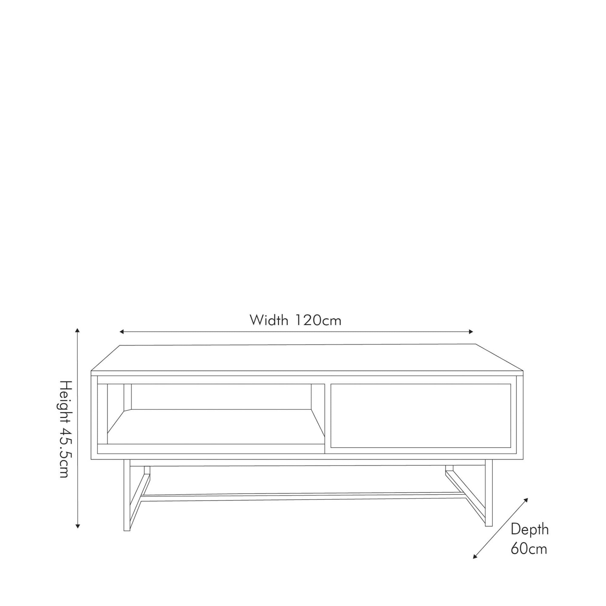 MARCA  sand washed acacia wood coffee table with 2 drawers and open slot | malletandplane.com