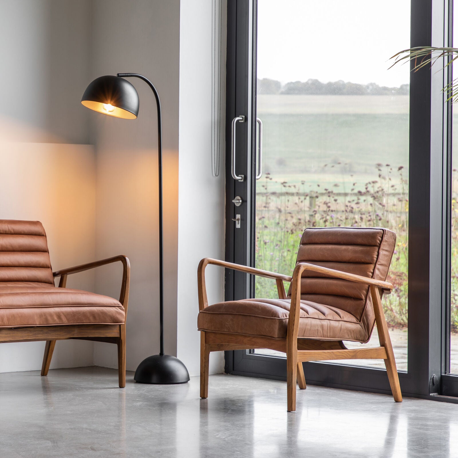 Marcus vintage brown leather armchair with stitching detail and solid wood frame | MalletandPlane.com