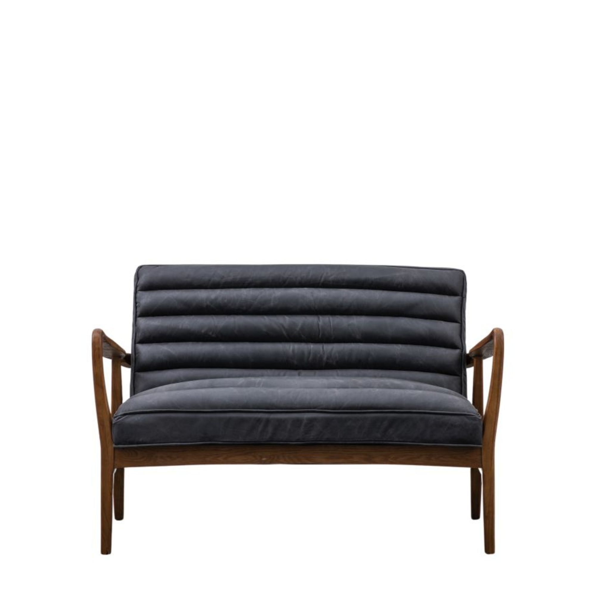 Marcus 2 seat leather sofa in antique ebony top grain leather with ash frame in mid century style | MalletandPlane.com