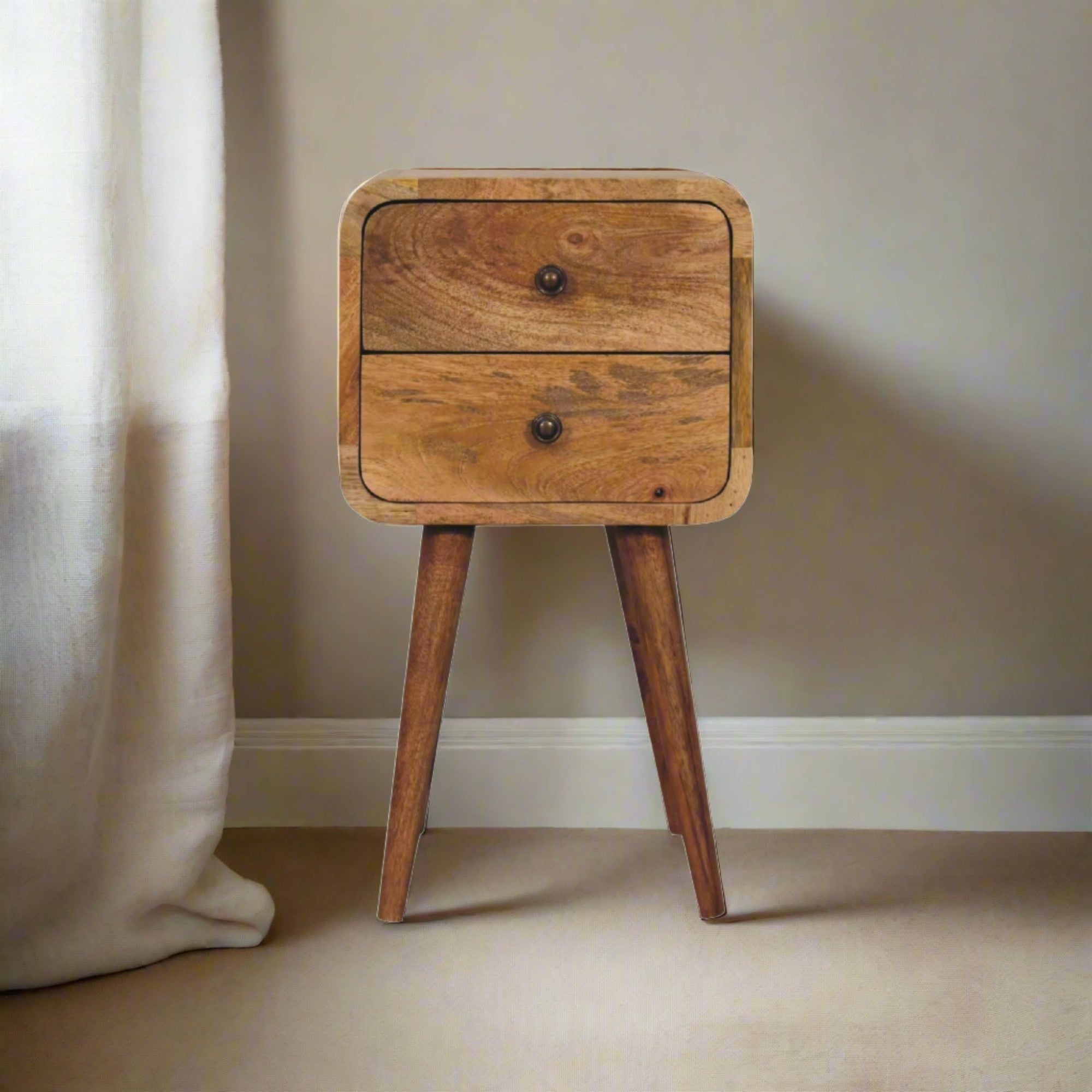 Modal handmade oak-ish 2 drawer narrow bedside table | malletandplane.com