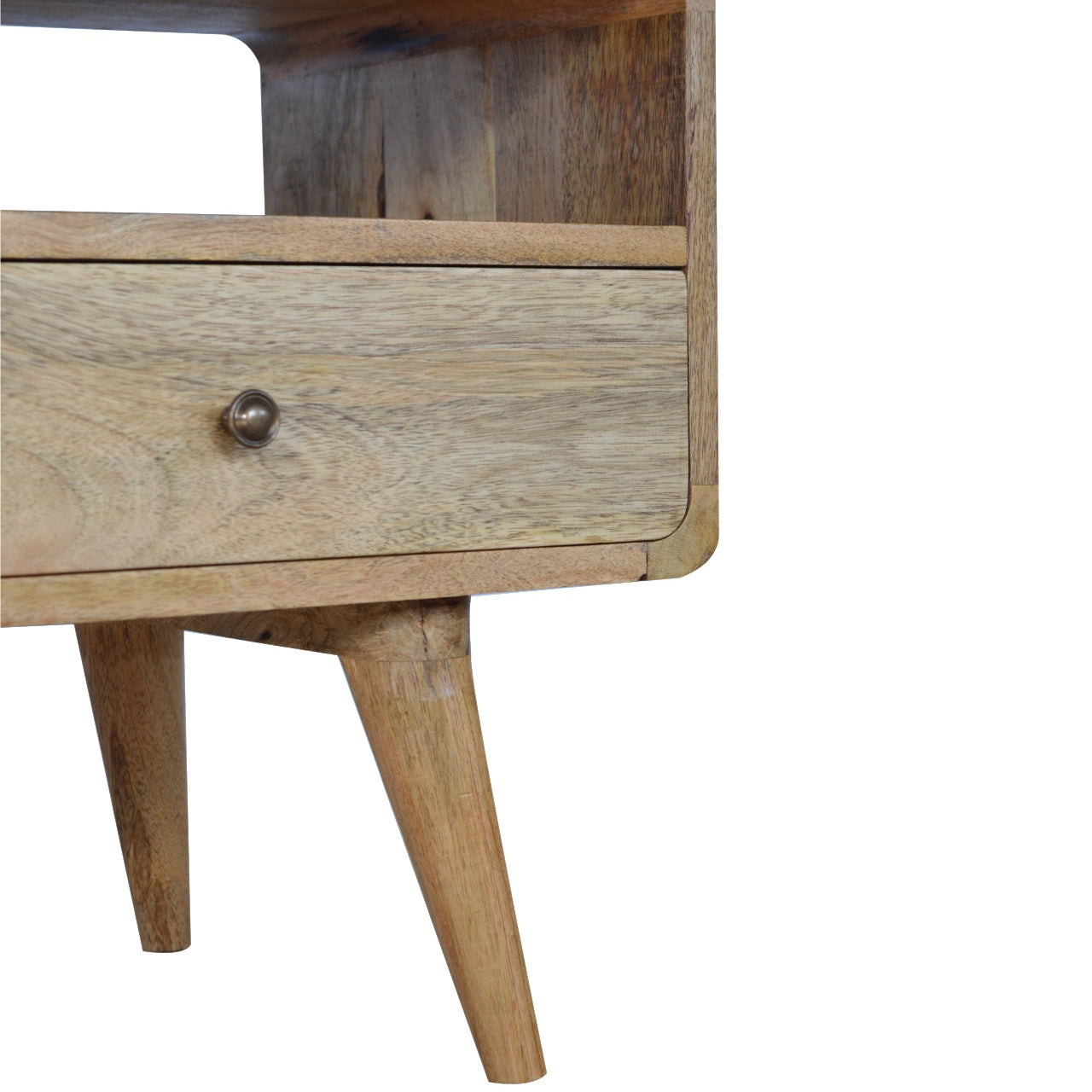 Modal Handmade Solid Wood TV Stand with 2 Drawers and an Open Slot in Natural Oak-ish finish | malletandplane.com