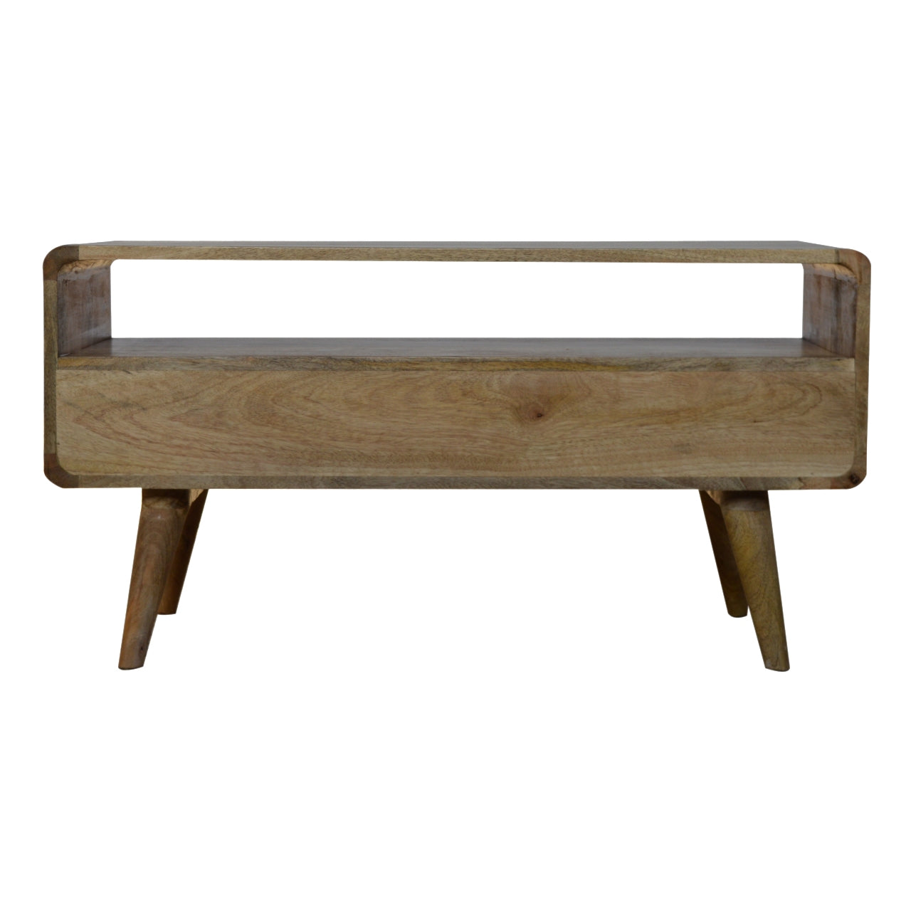 Modal Handmade Solid Wood TV Stand with 2 Drawers and an Open Slot in Natural Oak-ish finish | malletandplane.com