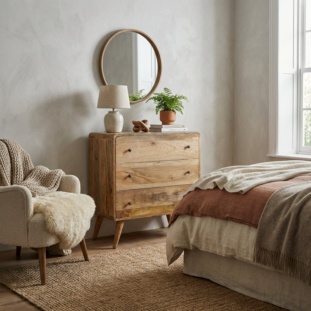 Modal Handmade solid wood chest of 3 drawers in an oak-ish natural finish