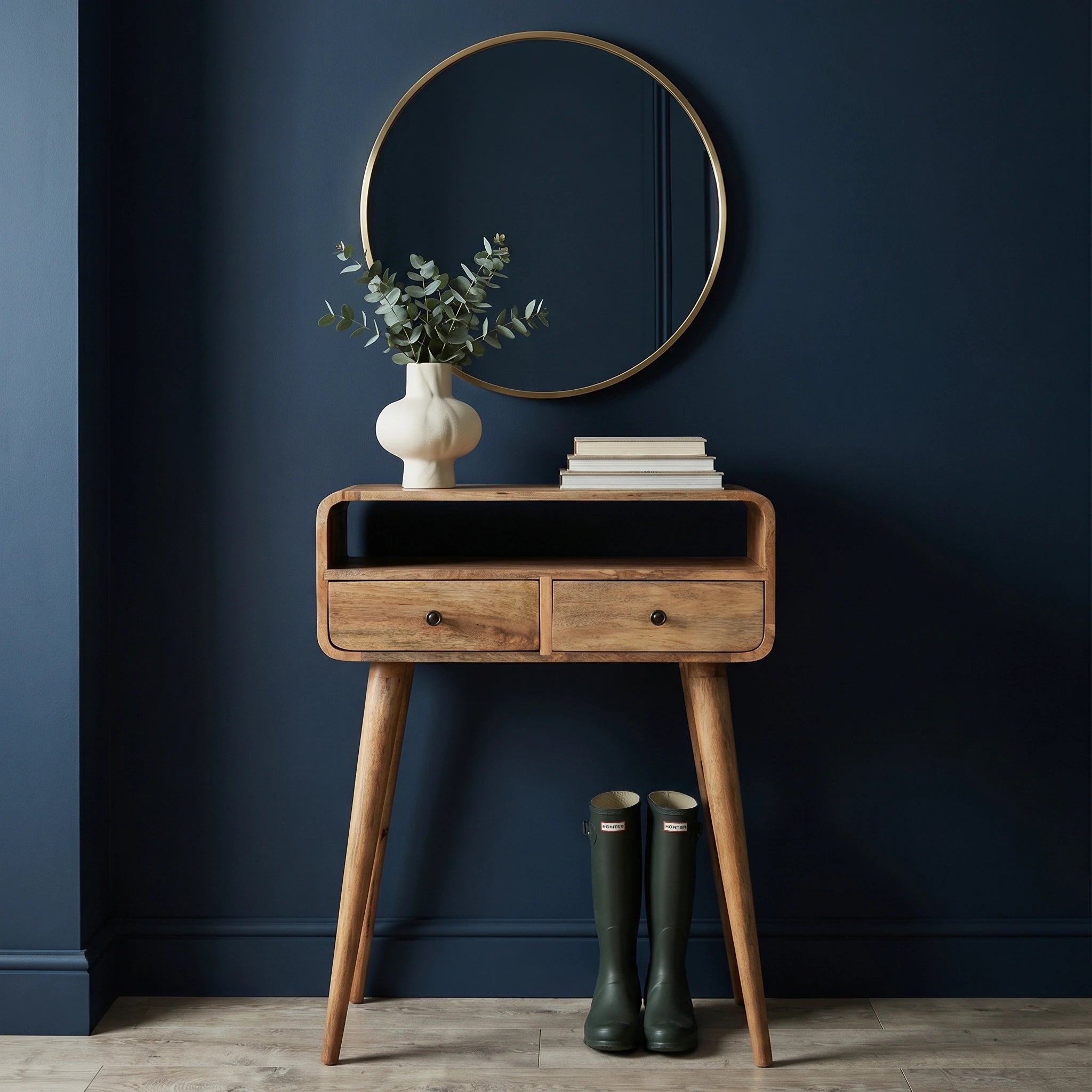 Modal Handmade Solid Wood 2 Drawer Small Console Table in Oak-ish finis