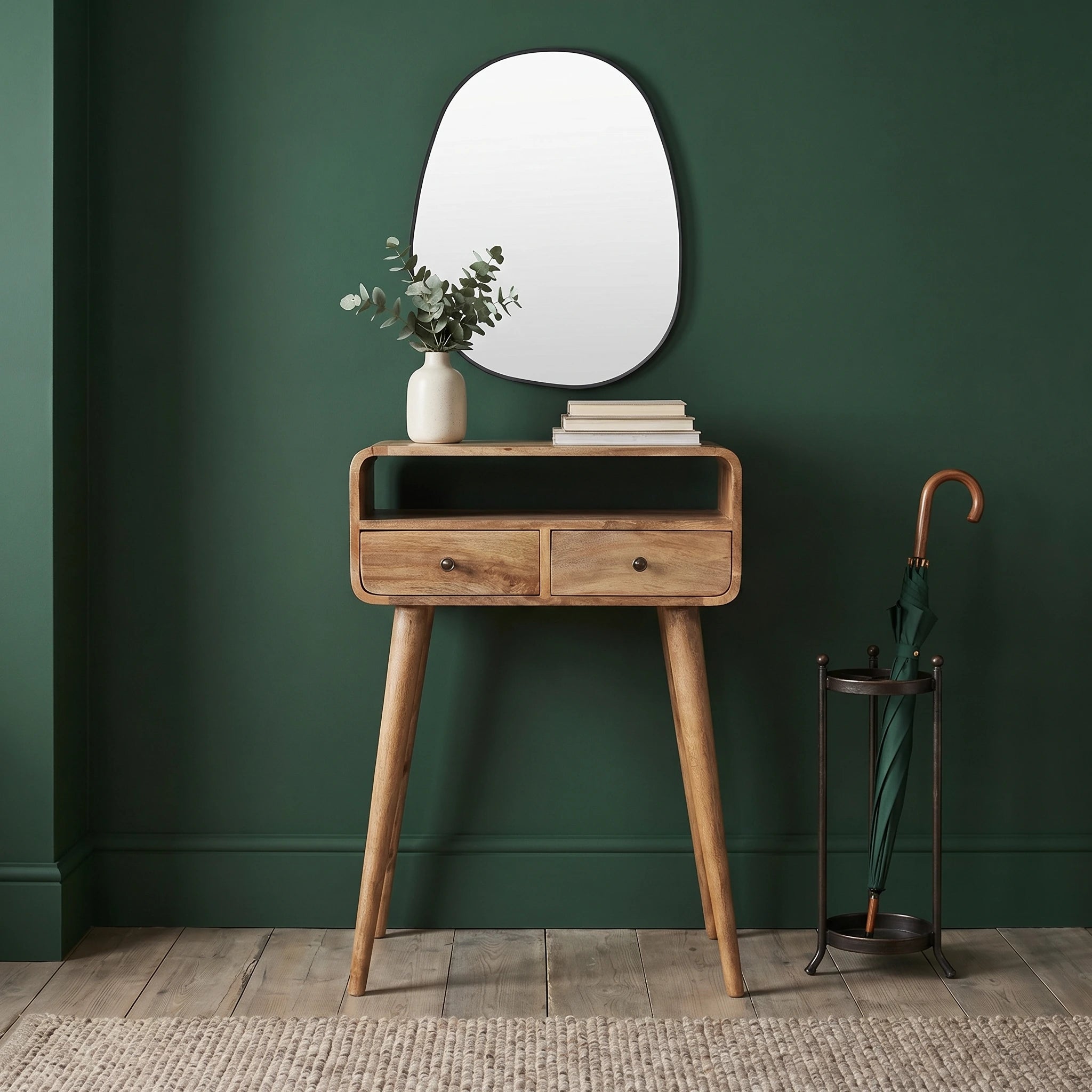 Modal Handmade Solid Wood 2 Drawer Small Console Table in Oak-ish finis