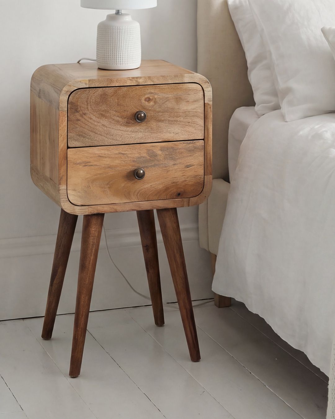 Modal handmade natural mango 2 drawer narrow bedside table