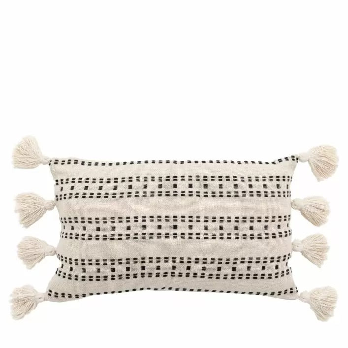 Mono rectangular tassel cushion with monochromatic woven pattern | malletandplane.com