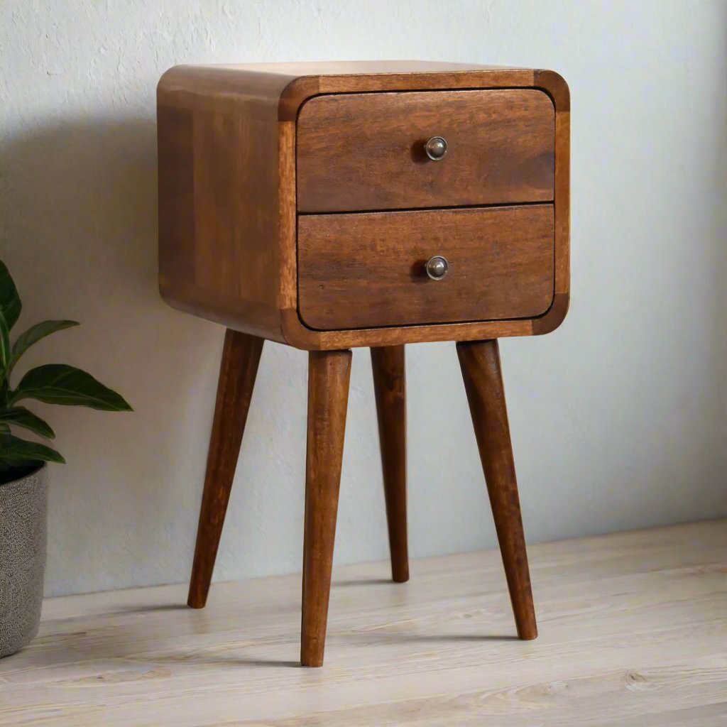 Century Handmade Solid Wood 2 drawer chestnut mini bedside table| malletandplane.com