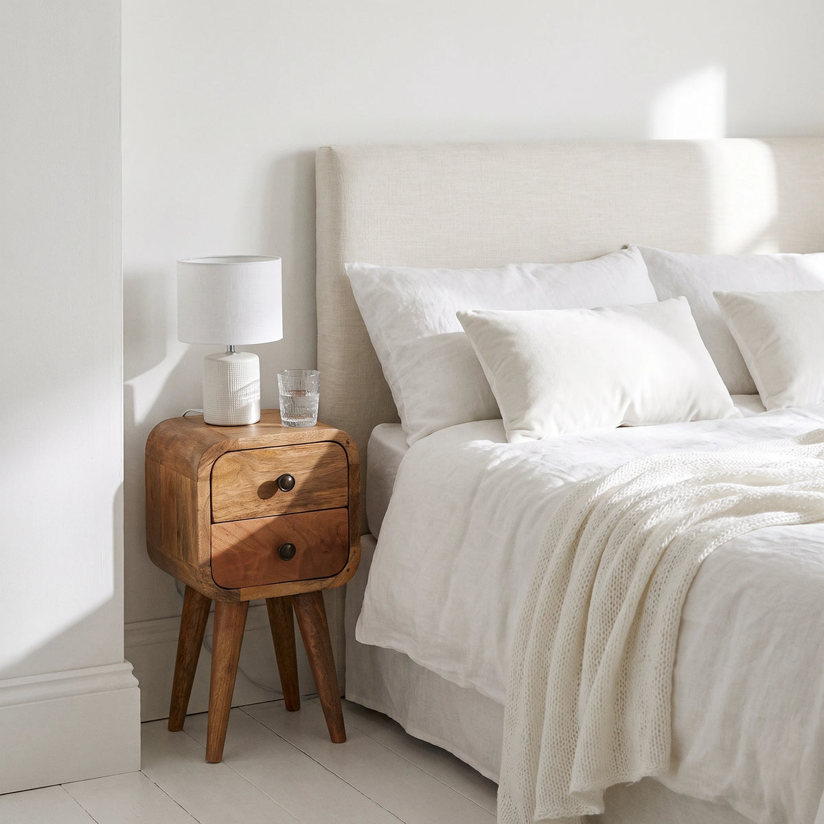 Modal Petite 20cm Natural Mango Bedside Table – 2 Drawer