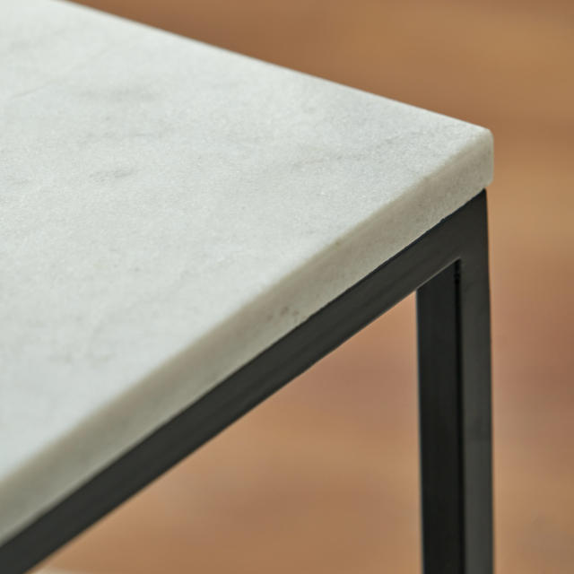 NORDEN Side Table – White Marble Top & Black Metal Frame | malletandplane.com