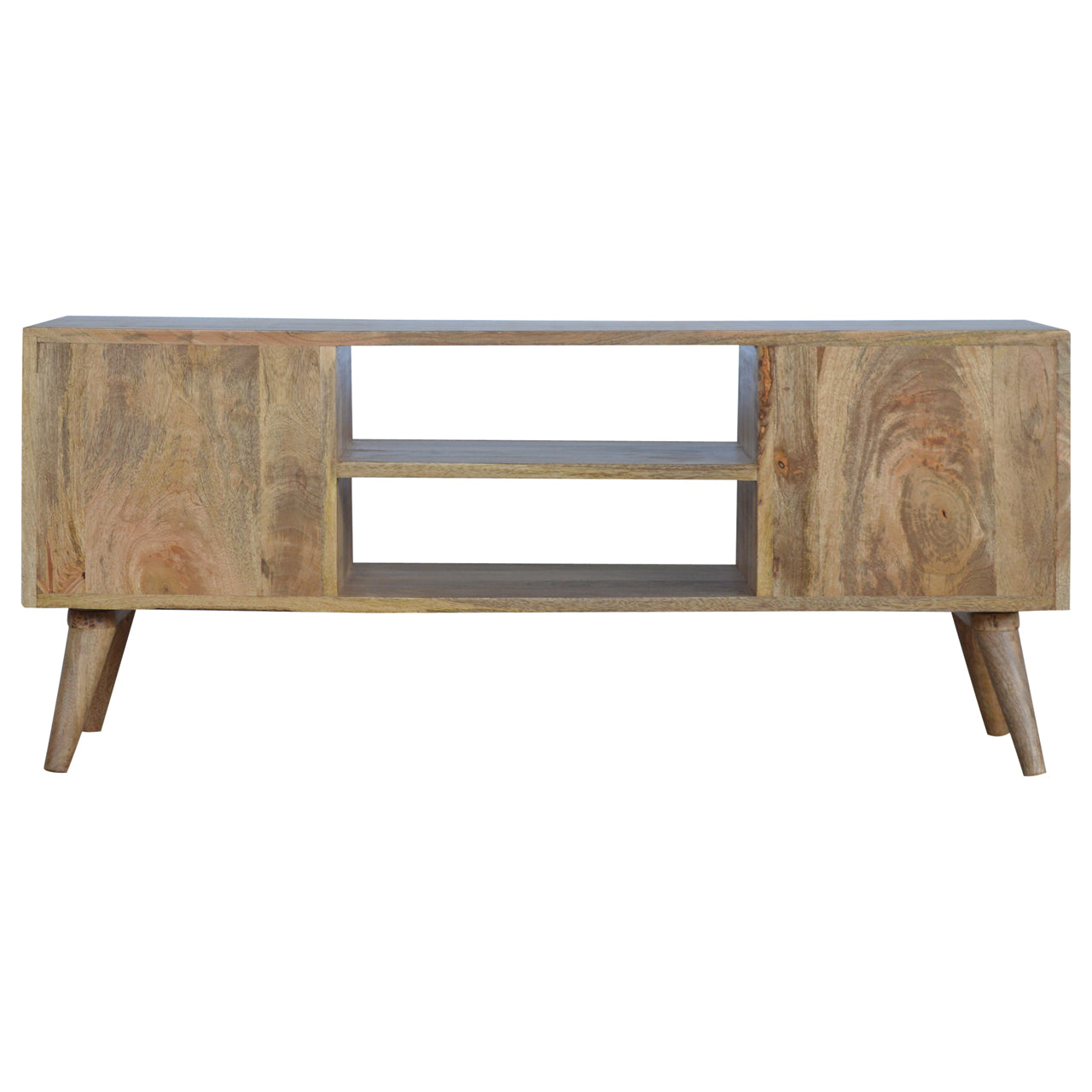 Nordic wooden TV stand with 4 drawers in rustic natural oak-ish finish | malletandplane.com