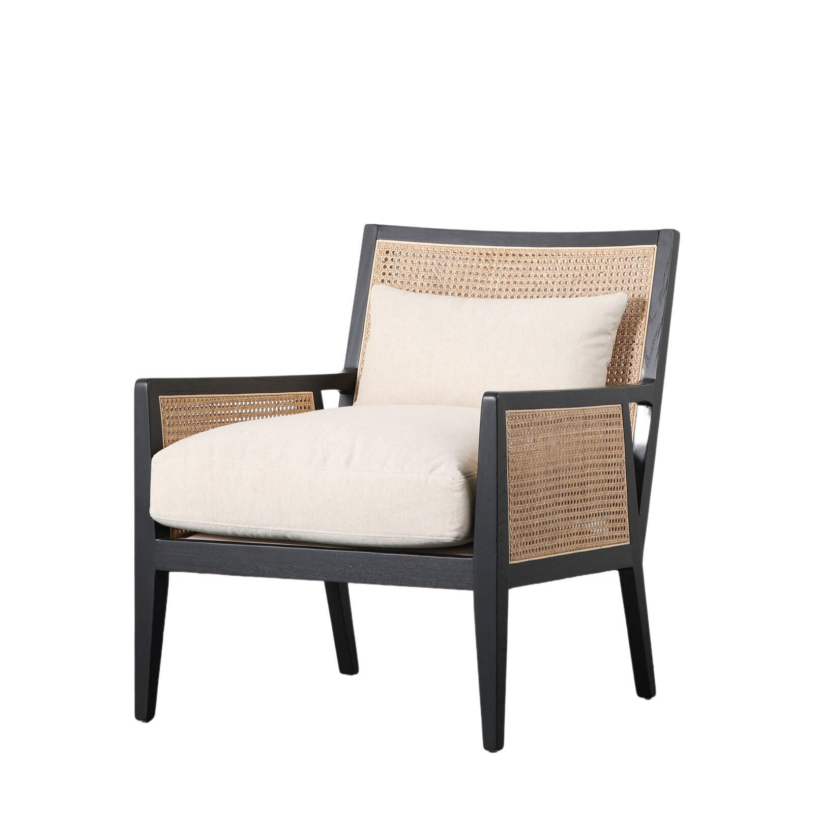 Osaka armchair in black solid wood frame with rattan detail | malletandplane.com