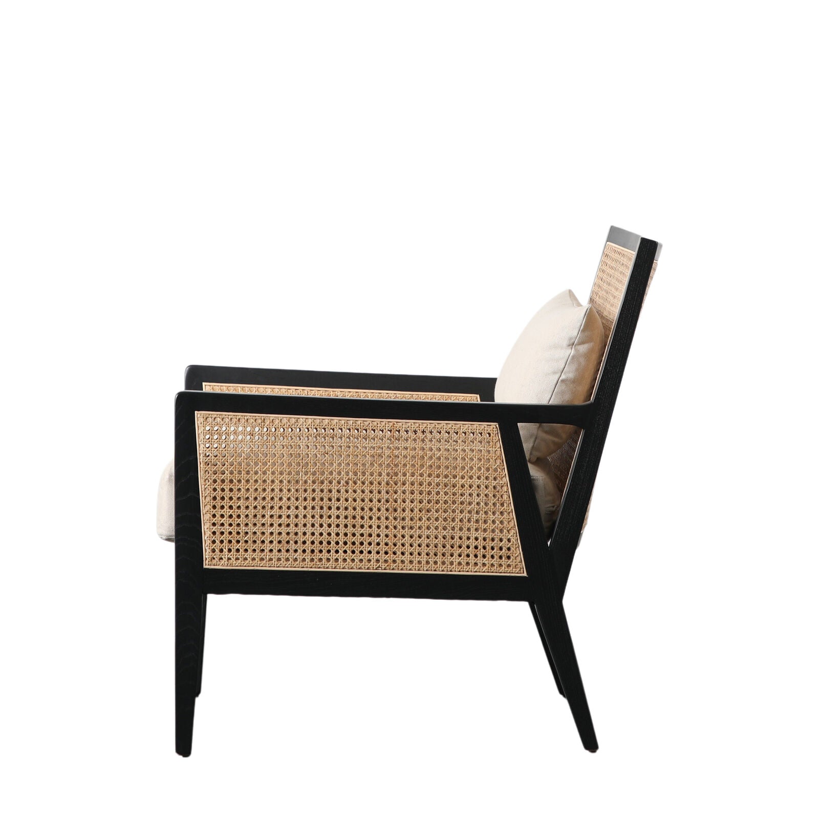 Osaka armchair in black solid wood frame with rattan detail | malletandplane.com