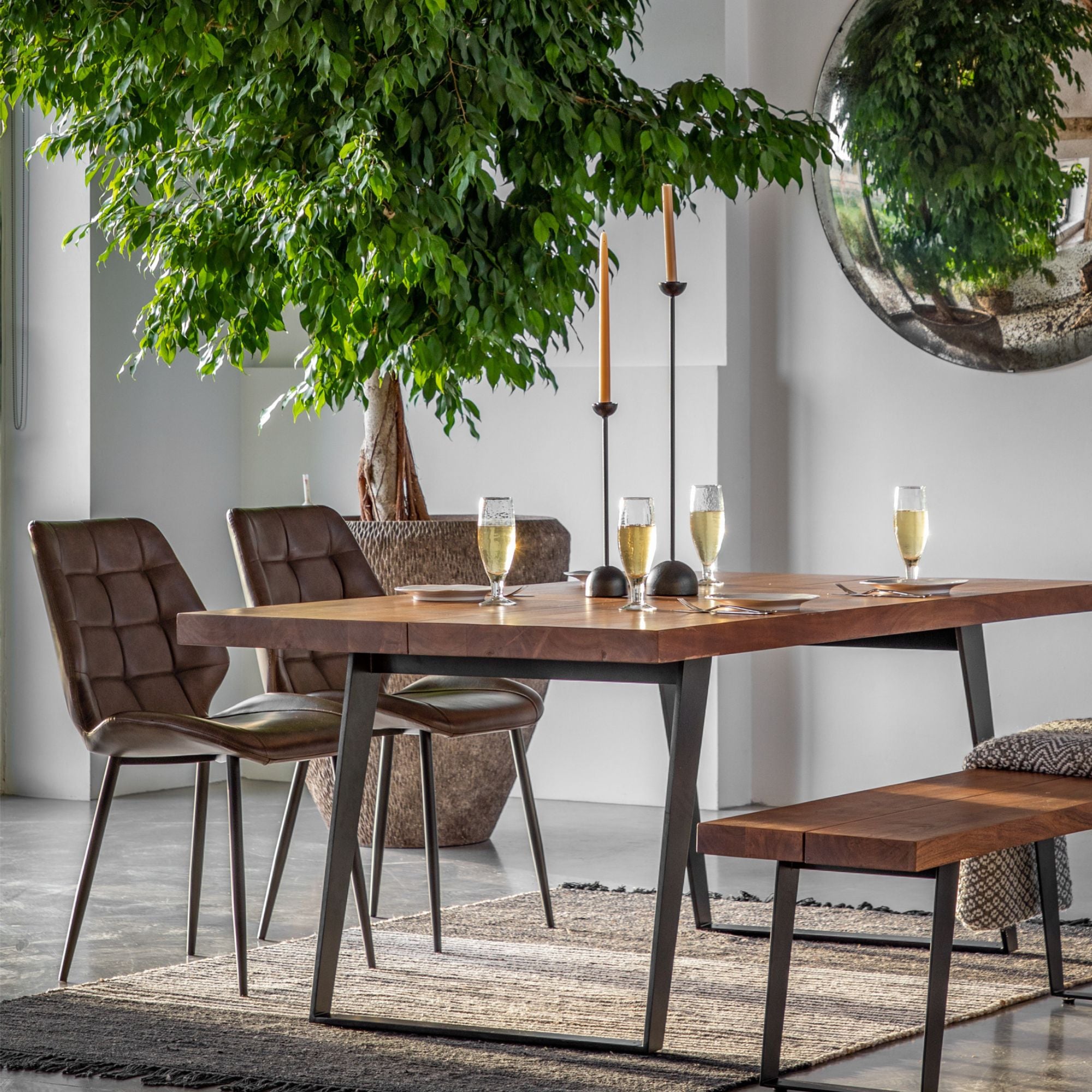 Pimlico Dining Table in Solid Natural Acacia with Grey Metal Angular Legs | MalletandPlane.com