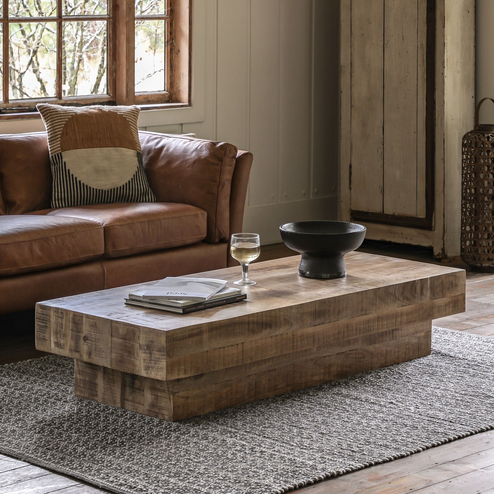 Quincy Rustic Mango Wood Rectangular Coffee Table | malletandplane.com