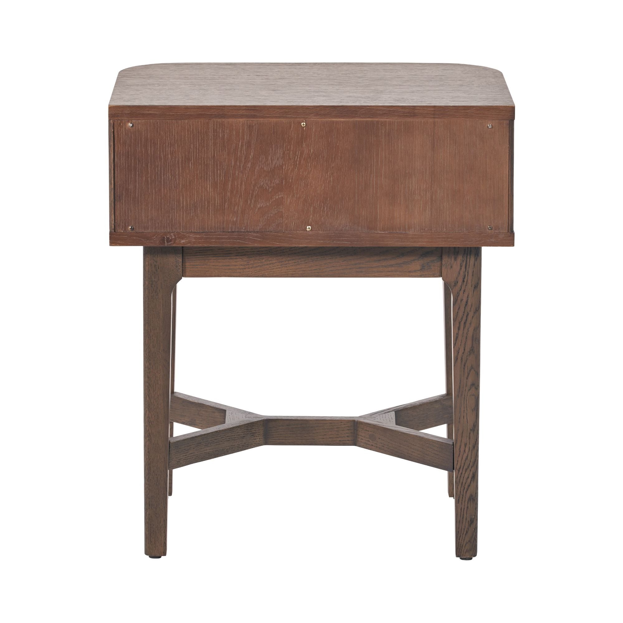 RAIE walnut finished bedside table with ribbed styling and 1 drawer | malletandplane.com