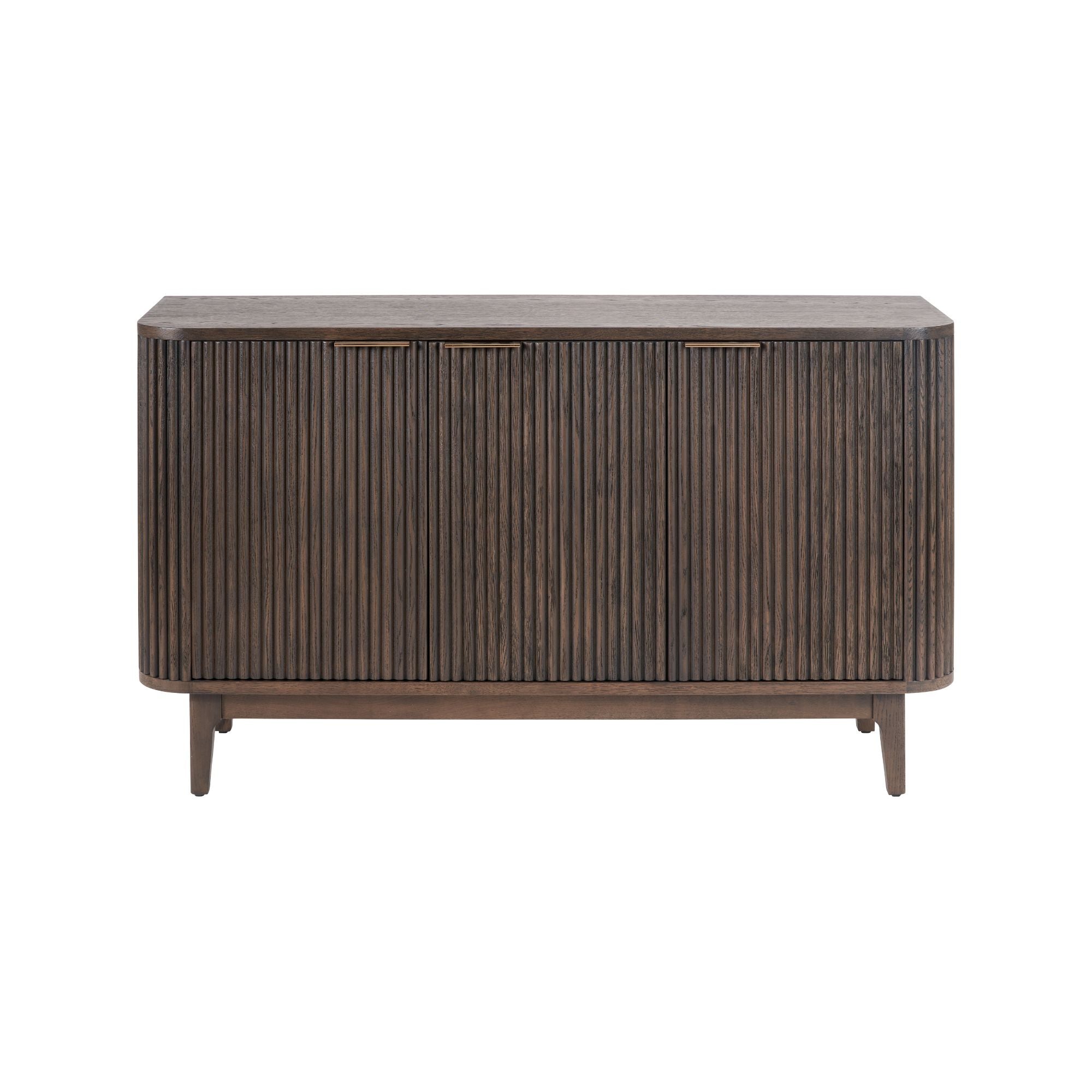 RAIE Ribbed oak and pine wood 3 door sideboard in walnut finish | malletandplane.com