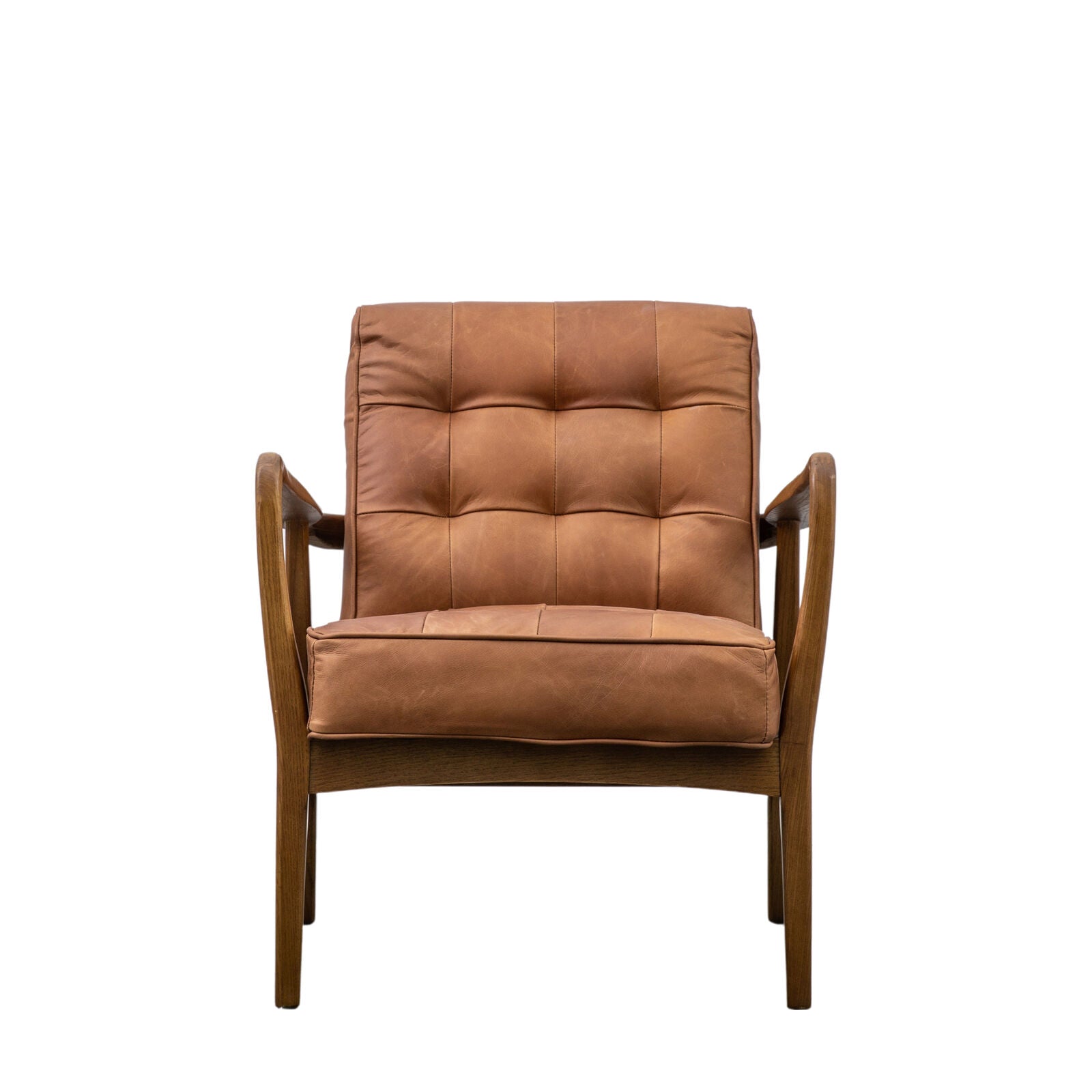 Ronson Mid Century Armchair with solid oak frame and top grain vintage brown leather upholstery | MalletandPlane.com