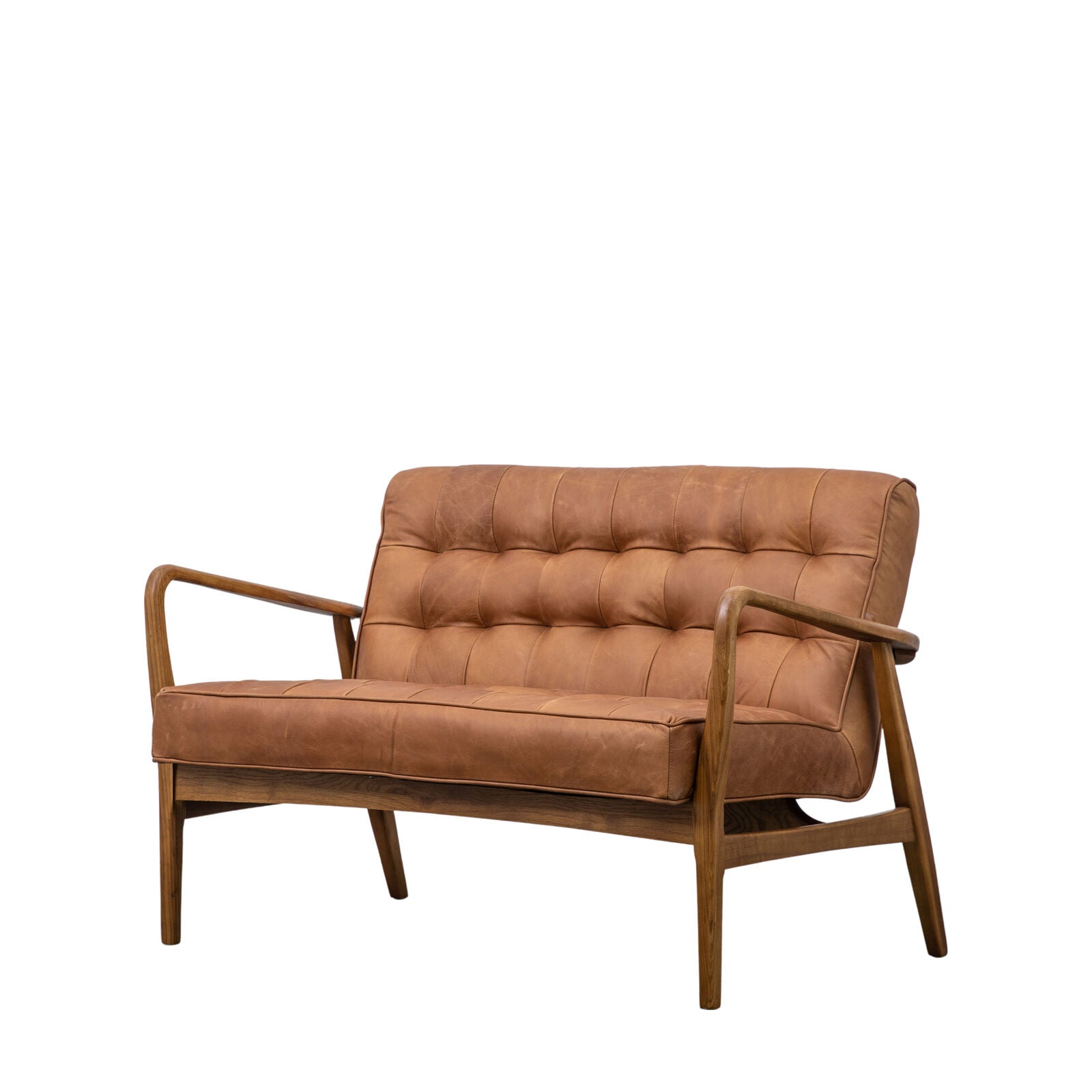 Ronson 2 seat mid-century sofa in vintage brown leather upholstery | MalletandPlane.com